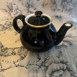 Hall Tea Pot Black with Gold Trim "Tea for One" Made in the USA"